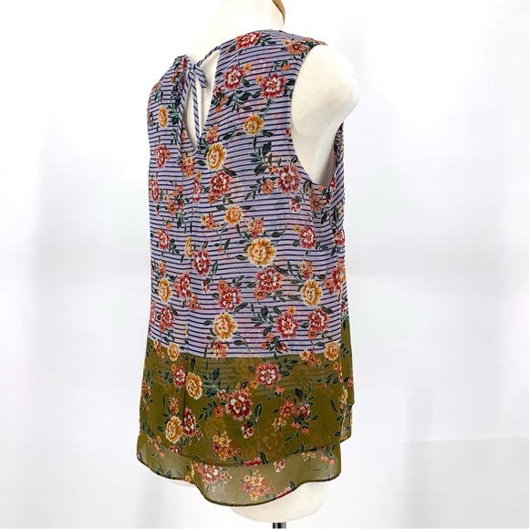 Cabi Penelope Top # 5354, Floral & Striped Print Sleeveless Layered Top, Small - Picture 10 of 16